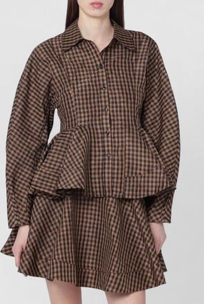 Ganni gingham peplum shirt collared long sleeves