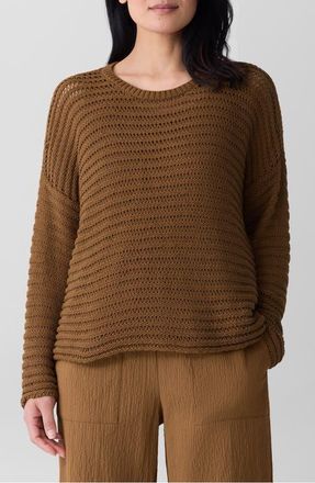 Eileen Fisher Crewneck Oversize Organic Cotton Sweater in Bronze at Nordstrom, Size X-Large