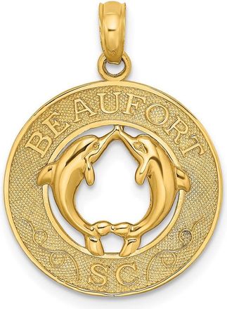 Diamond2Deal 14k Yellow Gold BEAUFORT SC with Dolphins Circle Charm Pendant