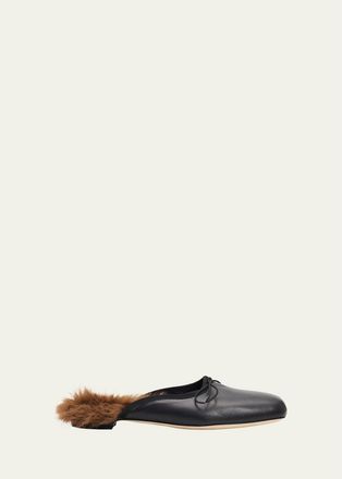 Simone Rocha Faux Fur Lined Leather Ballerina Mules