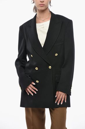 Victoria Beckham Blazer Oversized in Misto Lana con Rever a Lancia Victoria Beckham