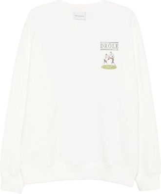 Dr&ocirc;le de Monsieur Oversized Katoenen Sweater met Print - Heren - Sweatshirts - Wit - L - Katoen - Hoodies & sweatvesten