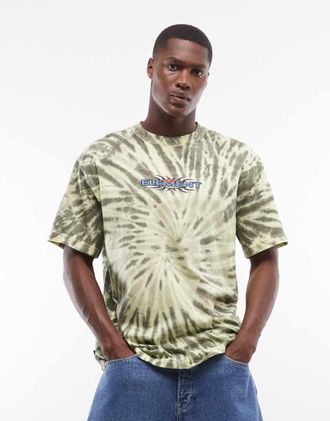 Element T-shirt verde e gialla con stampa tie-dye astratta-Giallo