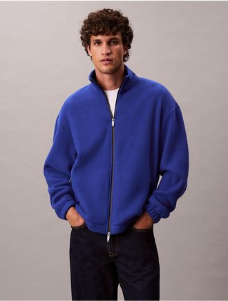 Calvin Klein Mens Wool Blend Fleece Relaxed Jacket - Blue - 2XL