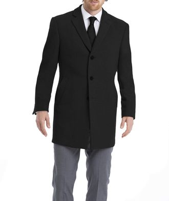 Calvin Klein Mens Slim Fit Wool Blend Overcoat Jacket, Black Solid, 36 Short