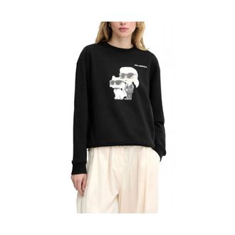 Karl Lagerfeld Hoodies & sweatvesten, Dames, Zwart, S, Katoen, Ikon Duo Aquarelle Sweatshirt