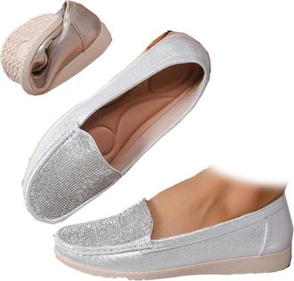 Generic Rhinestone Womens Sparkly Orthopedic Loafers, Orthopedic Sparkly Slip On Shoes, Arch Support Bling Sneakers for Dressy Daily Wear (Silver,3.5)