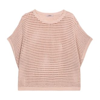 Oltre Geperforeerde lurex trui - Dames - Ronde hals truien - Roze - S/M - Polyester - Truien & Vesten