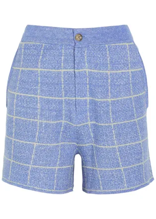 Guest In Residence Plaid Cashmere and Linen-blend Shorts - Light Blue - S (UK8-10 / S)