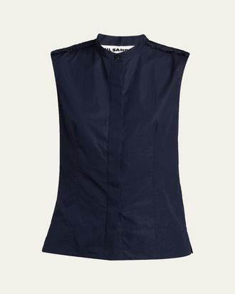 Jil Sander Ruffle-Shoulder Sleeveless Button-Down Shirt