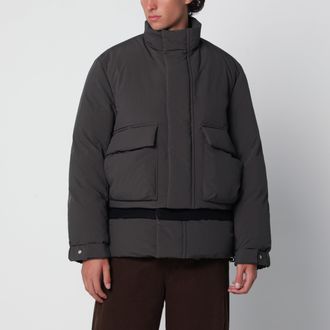 sacai Khaki green/navy blue down jacket with wool insert