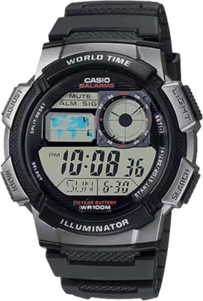 Casio Mens World Time Digital Watch with Black and Silver Dial - AE-1000W-1BVCF