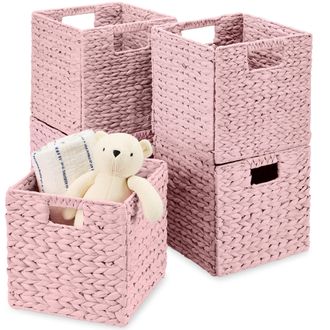 Best Choice Products 10.5x10.5in Hyacinth Storage Baskets, Set of 5 Multipurpose Collapsible Organizers