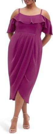 City Chic Flirtation Ruffle Off the Shoulder Cocktail Dress in Cerise at Nordstrom Rack, Size M/18W