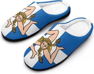 Generic Greek Sicilian Flag Fashion Cotton Slippers for Women Memory Foam House Slippers Non-Slip House Bedroom Shoes