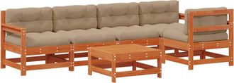 vidaXL Conjunto De Sof&aacute;s De Jard&iacute;n 6 Pcs Marr&oacute;n Cera Pino Macizo Vidaxl