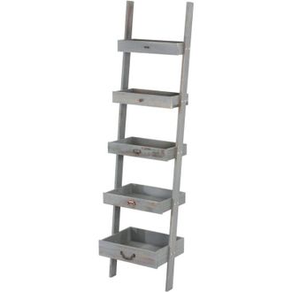 Hhg non utilizzato] Scaffale portaoggetti shabby vintage legno paulonia 5 ripiani multiuso 32x43x169cm grigio