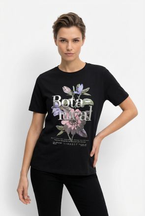 Only Carmakoma T-Shirt ONLY CARMAKOMA CARPAYTON SS O-NECK JEANS TEE JRS, Damen, Gr. XL, schwarz print:botanical, Jersey, Obermaterial: 50% Polyester, 38% Baumwolle, 