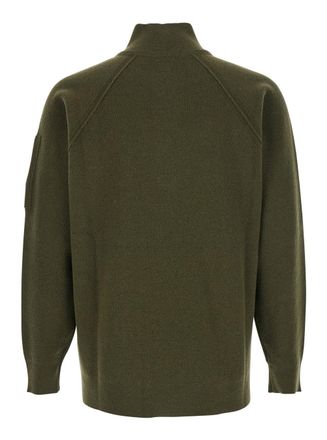 C.P. Company Mens Green Turtleneck Sweater With Logo Plaque Wool Tops Top