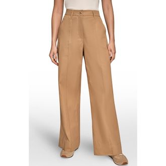 DKNY Pintuck High Waist Cotton Wide Leg Pants in Fawn at Nordstrom, Size 14