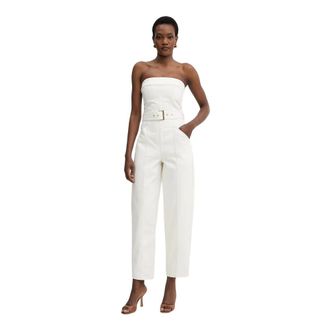 A|X Armani Exchange Tuta in denim di cotone con cintura - - Jumpsuits & Playsuits - Donna - Beige - S