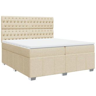 vidaXL Cama Box Spring Con Colch&oacute;n Tela Color Crema 200x200 Cm Vidaxl