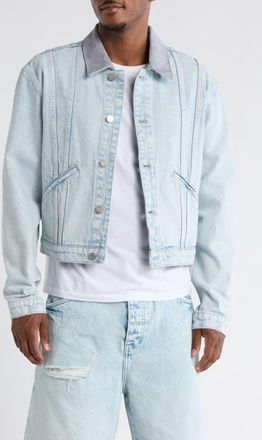 Purple Contrast Collar Denim Trucker Jacket in Light Indigo at Nordstrom, Size Xx-Large