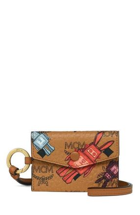 MCM Aren Lanyard ID Wallet in Rabot Visetos in Cognac at Nordstrom