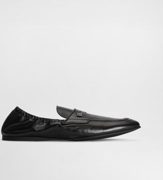 Dolce & Gabbana Slippers In Calfskin - Man Driver Shoes And Loafers Black 40.5