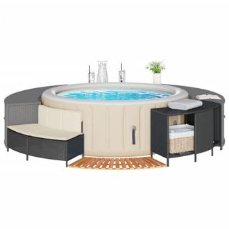 vidaXL Bordo per Spa Nero in Polyrattan e Legno Massello di Acacia vidaXL