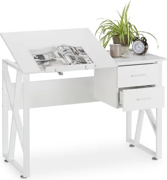 Relaxdays Relaxdays Escritorio Reclinable, Mesa Ajustable, Escritorio De Dibujo, 75x110x55 Cm, Blanco