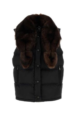 Prada Black Solid Fur Collar Jacket