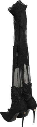 Dolce & Gabbana Womens Black Over The Knee Sock Pumps Boots Shoes Nylon Viscose Elastane
