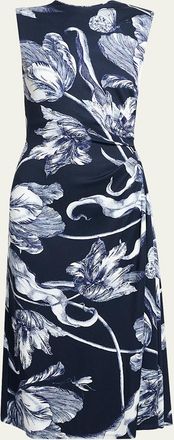 Erdem Floral-Print Draped Sleeveless Midi Dress