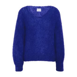 Americandreams Milana LS Mohair Knit - Dames - V-hals truien - Blauw - L - Wol - Truien & Vesten