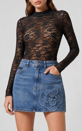 Philipp Plein High-Neck Long-Sleeved Lace Bodysuit with Slim Fit
