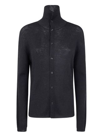 Yohji Yamamoto ribbed high-neck cardigan - women - Wool - 2 - Black