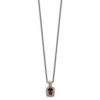 Diamond2Deal Sterling Silver with 14K Accent Cushion Smoky Quartz Pendant Necklace