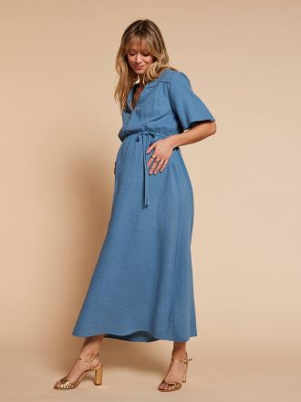 Envie de Fraise Maxikleid aus Musselin f&uuml;r Schwangerschaft und Stillzeit ENVIE DE FRAISE, Bio-Baumwolle jeansblau