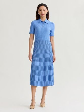 Misook Fit & Flare Geometric Collared Soft Knit Maxi Dress in Tranquil Blue at Nordstrom, Size Xx-Large