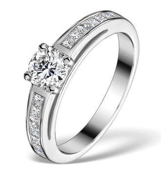 The Diamond Store Sidestone Engagement Ring Eleri 0.90ct SI2 Princess Diamonds 18KW Gold