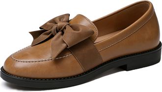 Generic Bow Loafers for Women Patent Penny Chunky Loafer Wide Width Elegant Casual Comfortable Dress Shoes for Work (Khaki,7.5)