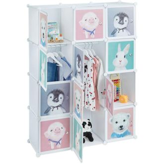 Relaxdays Relaxdays - Armario Modular Infantil, 8 Compartimentos, Puertas Estampado Animales, Estanter&iacute;a Ni&ntilde;os, 145x109x37cm, Blanco