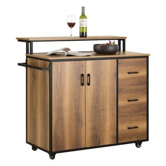 SoBuy Carro De Cocina De Dise&ntilde;o Con Encimera Isla De Cocina Armario De Cocina Con 2 Puertas, 3 Cajones, 1 Toallero Y 1 Estante Adicional 113 X 69 X 106 Cm K