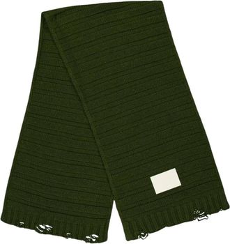 Maison Margiela Groene Geribbelde Wollen Sjaal met Vernietigend Effect - Heren - Wintersjaals - Groen - ONE Size - Wol - Accessoires