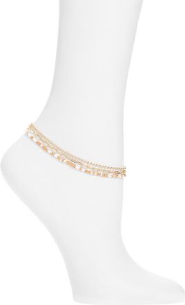 Nordstrom Beaded 3-Row Mixed Chain Anklet in Brown Multi- Gold at Nordstrom