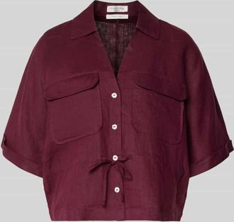Christian Berg Relaxed Fit Leinenbluse mit Brusttaschen in Schoko, Gr&ouml;&szlig;e 34