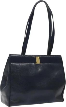 Ferragamo Tweedehands leren handtassen - Dames - Vintage Schoudertas - Blauw - ONE Size - Leer - Vintage