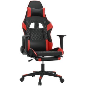 vidaXL Silla Gaming De Masaje Y Reposapi&eacute;s Cuero Sint&eacute;tico Negro Rojo Vidaxl