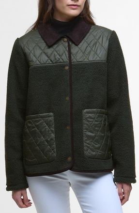 Barbour Laurel High Pile Fleece Quilted Jacket in Olive/sage at Nordstrom, Size 10 Us